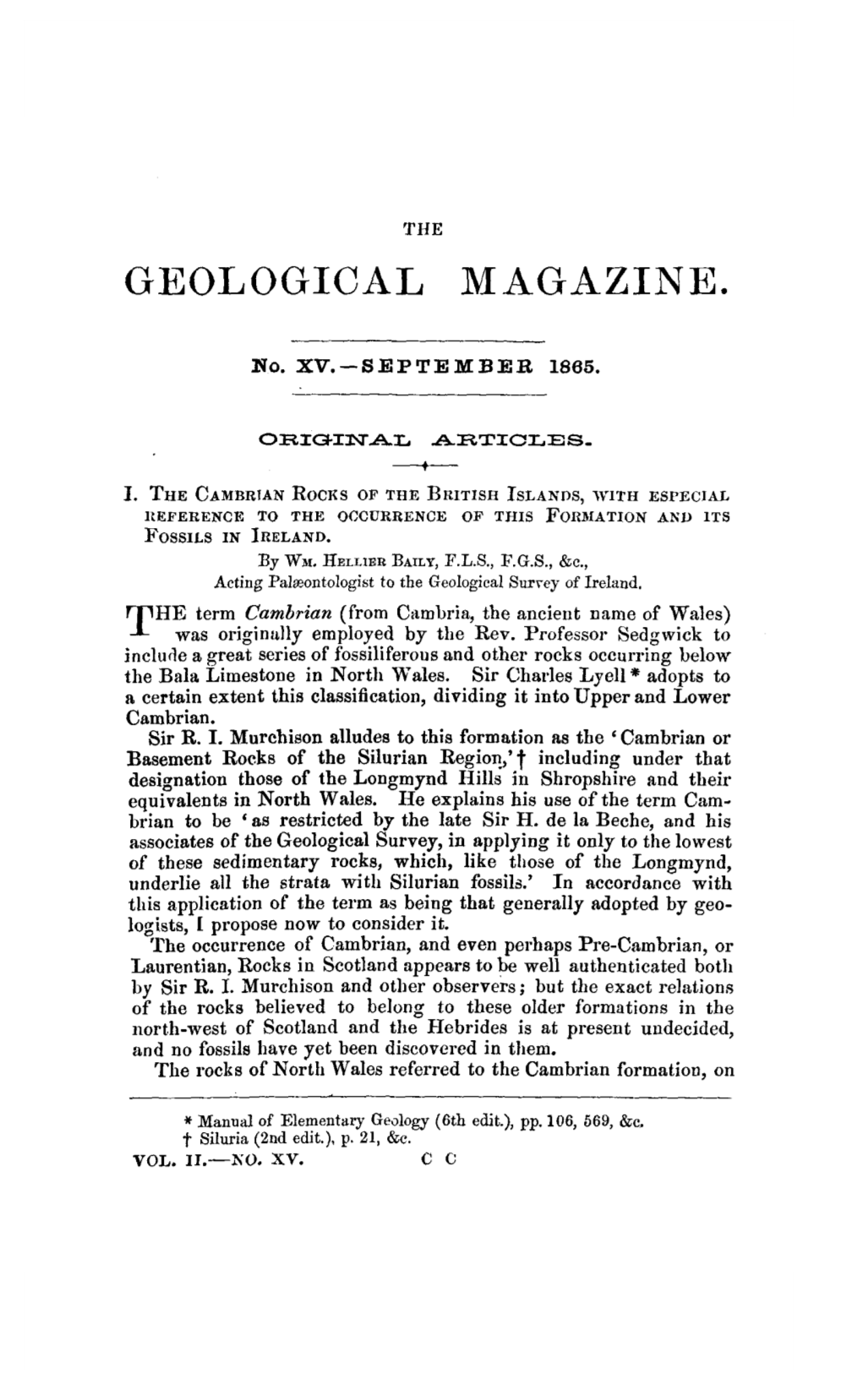 I. the Cambrian Rocks of the British Islands, with Especial Reference to the Occurrence of This Formation and Its Fossils in Ireland