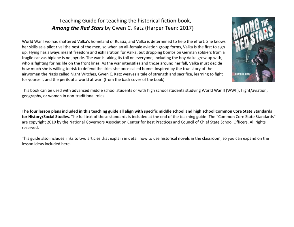 Teaching Guide for Teaching the Historical Fiction Book, Among the Red Stars by Gwen C