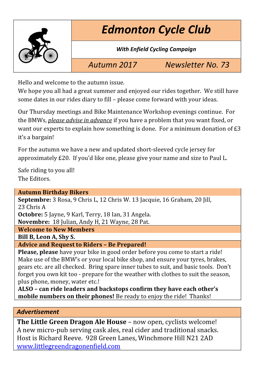 Autumn 2017 Newsletter No