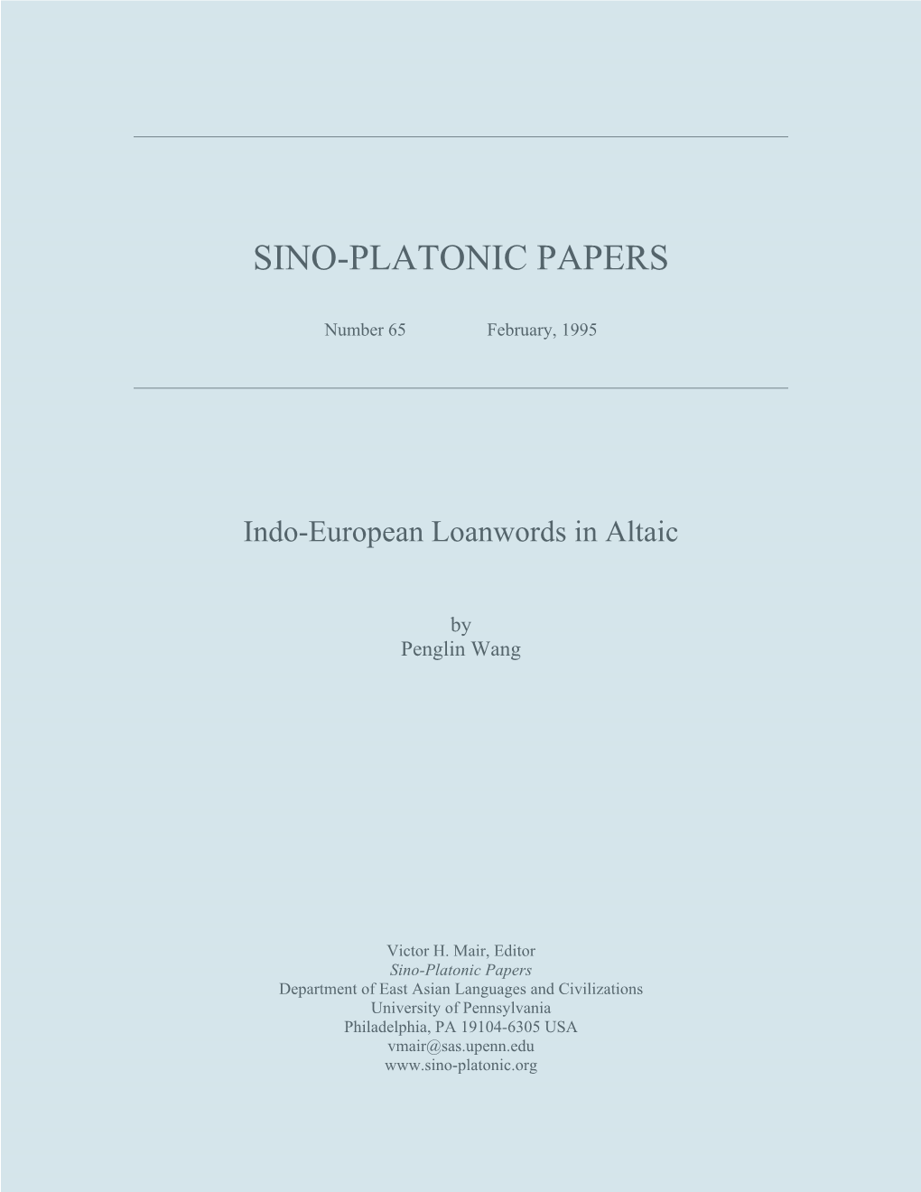 Indo-European Loanwords in Altaic