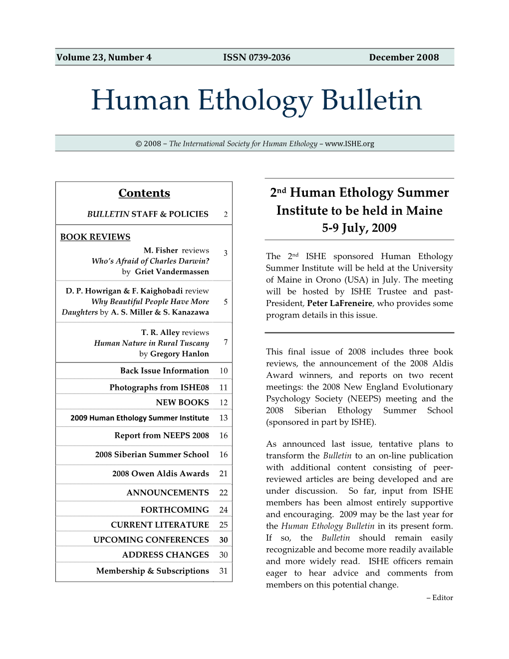 Human Ethology Bulletin, 2008