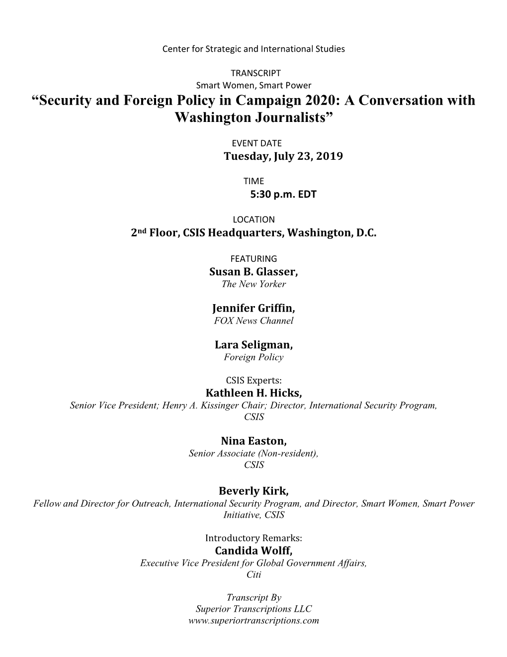 Security and Foreign Policy in Campaign 2020: a Conversation with Washington Journalists”