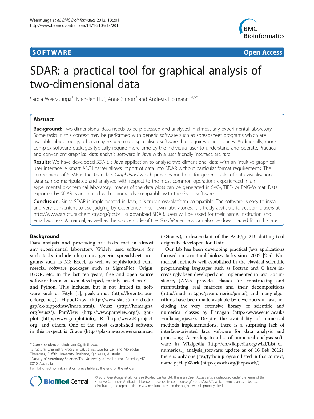 SDAR: a Practical Tool for Graphical Analysis of Two-Dimensional Data Saroja Weeratunga1, Nien-Jen Hu2, Anne Simon3 and Andreas Hofmann1,4,5*