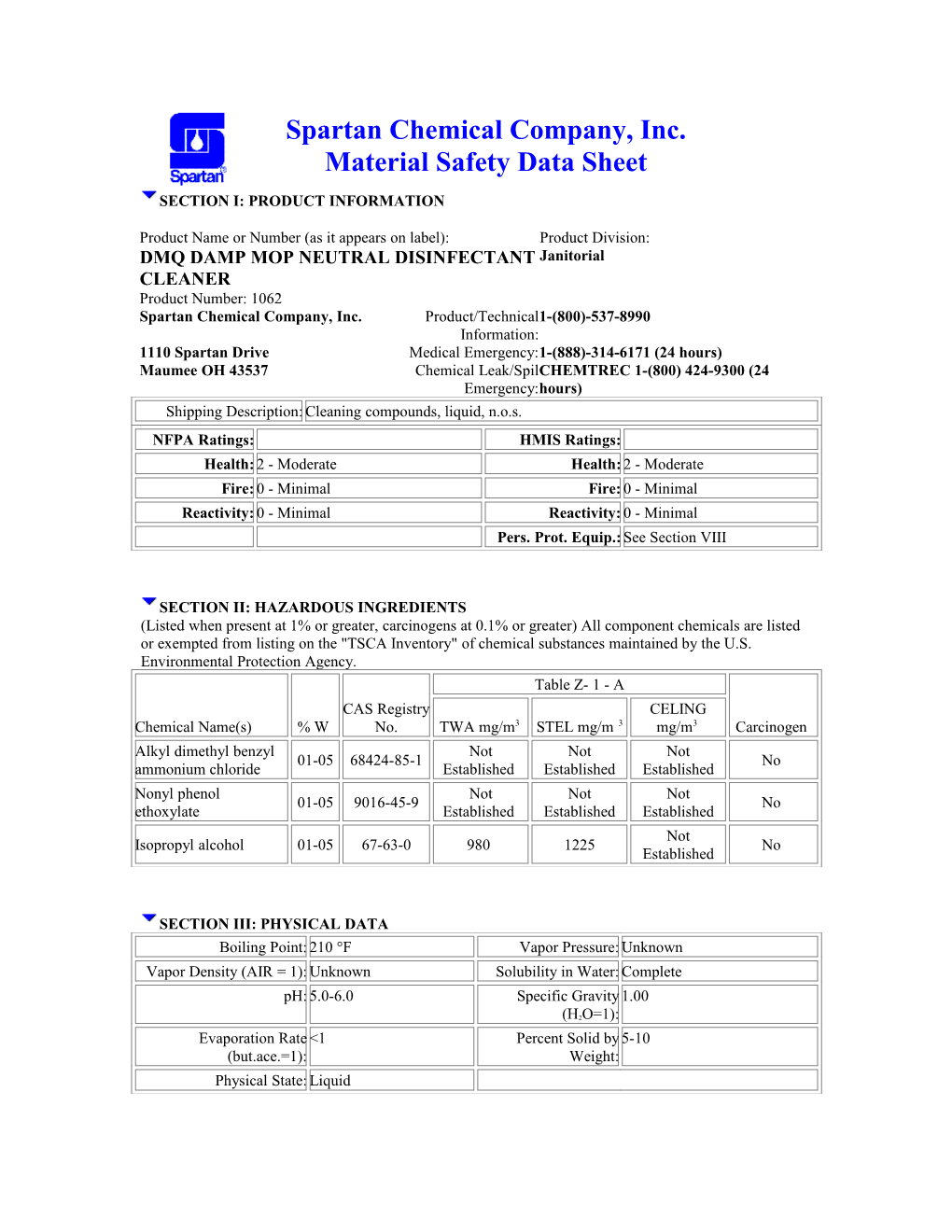 Section I: Product Information