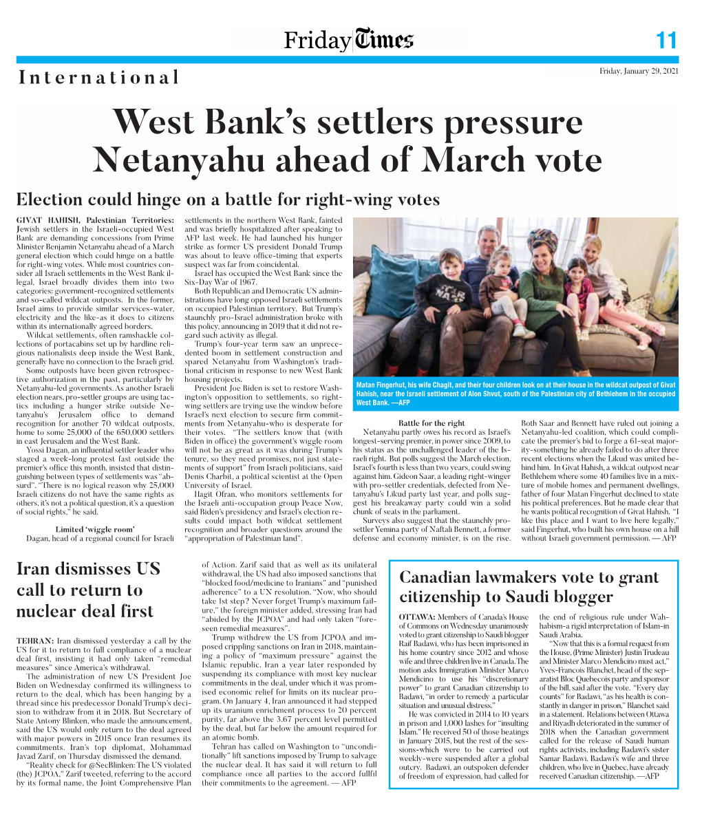 West Bank's Settlers Pressure Netanyahu Ahead of March Vote