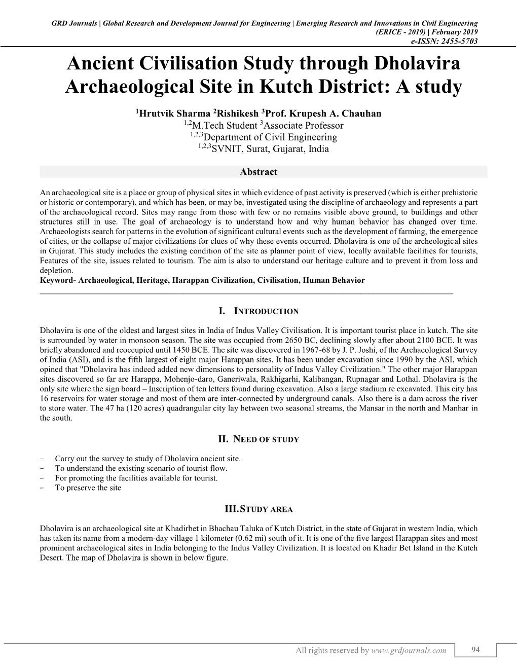 Ancient Civilisation Study Through Dholavira