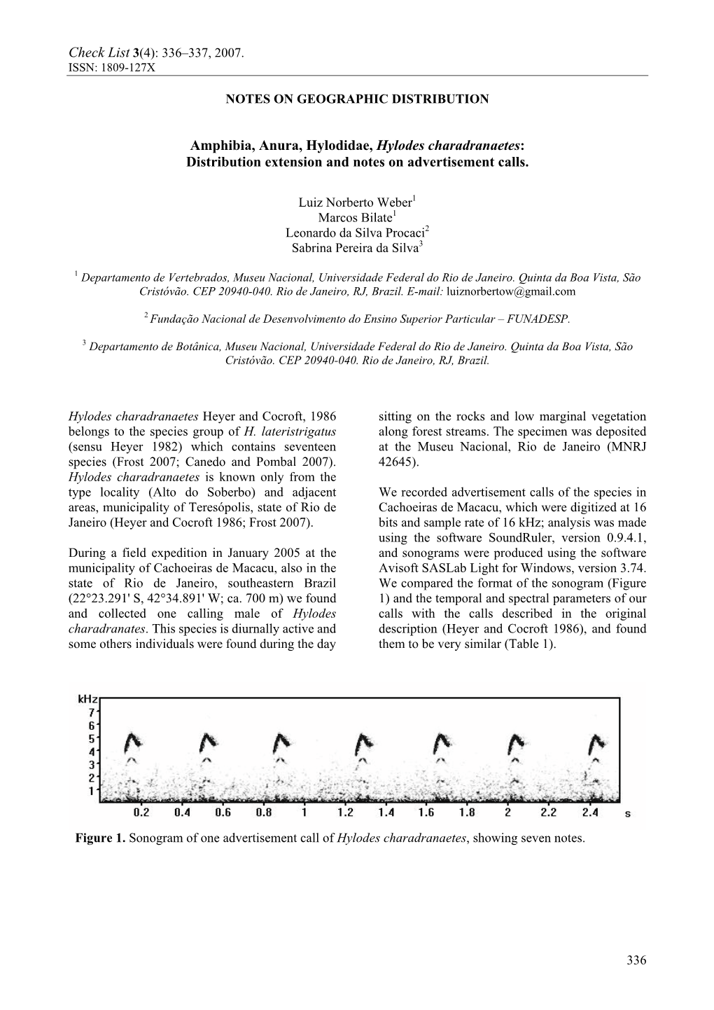 Amphibia, Anura, Hylodidae, Hylodes Charadranaetes: Distribution Extension and Notes on Advertisement Calls