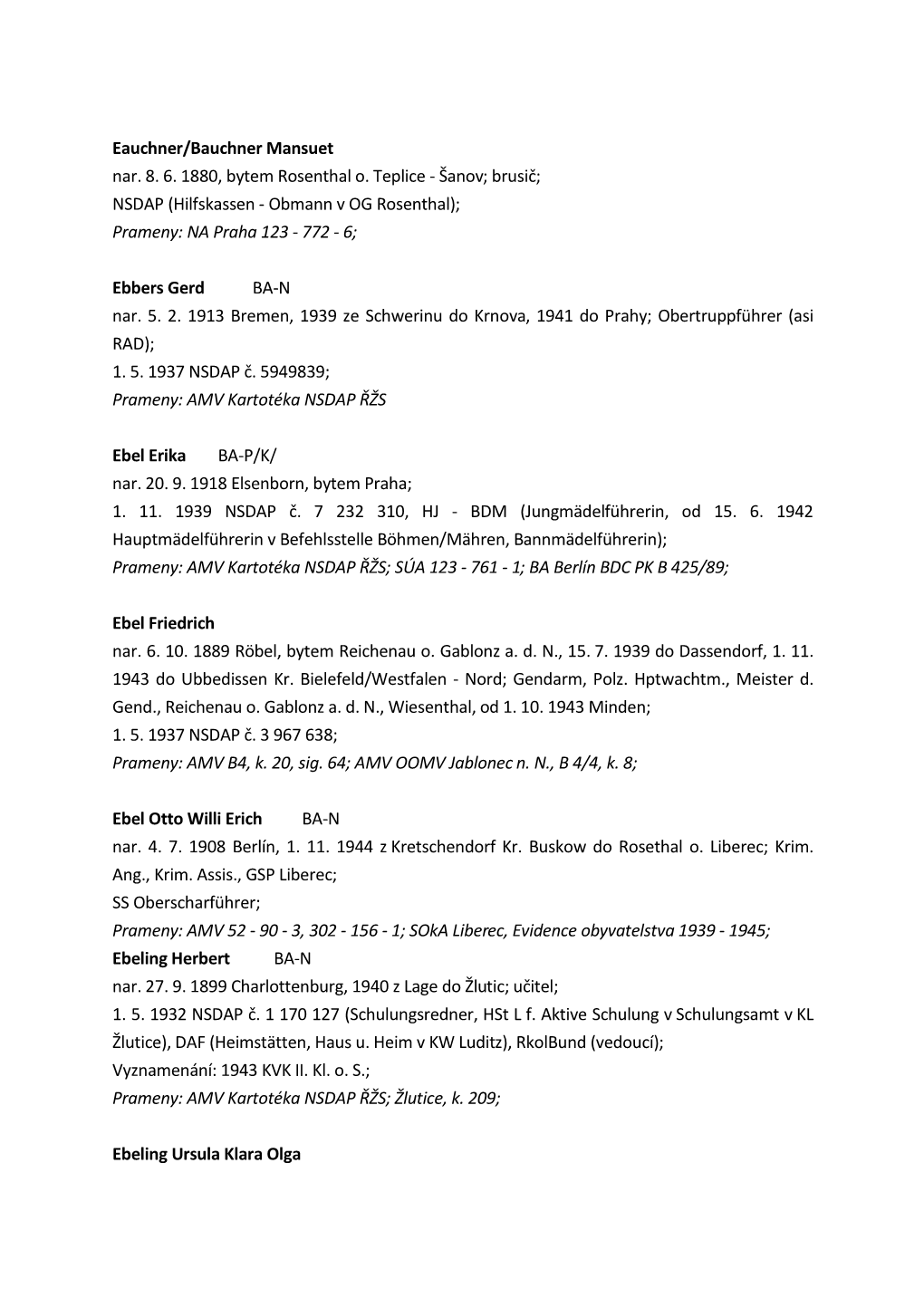 NSDAP (Hilfskassen - Obmann V OG Rosenthal); Prameny: NA Praha 123 - 772 - 6;