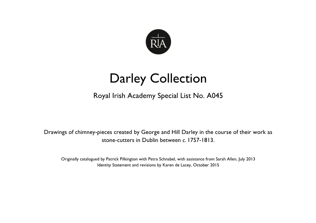 Darley Collection Royal Irish Academy Special List No