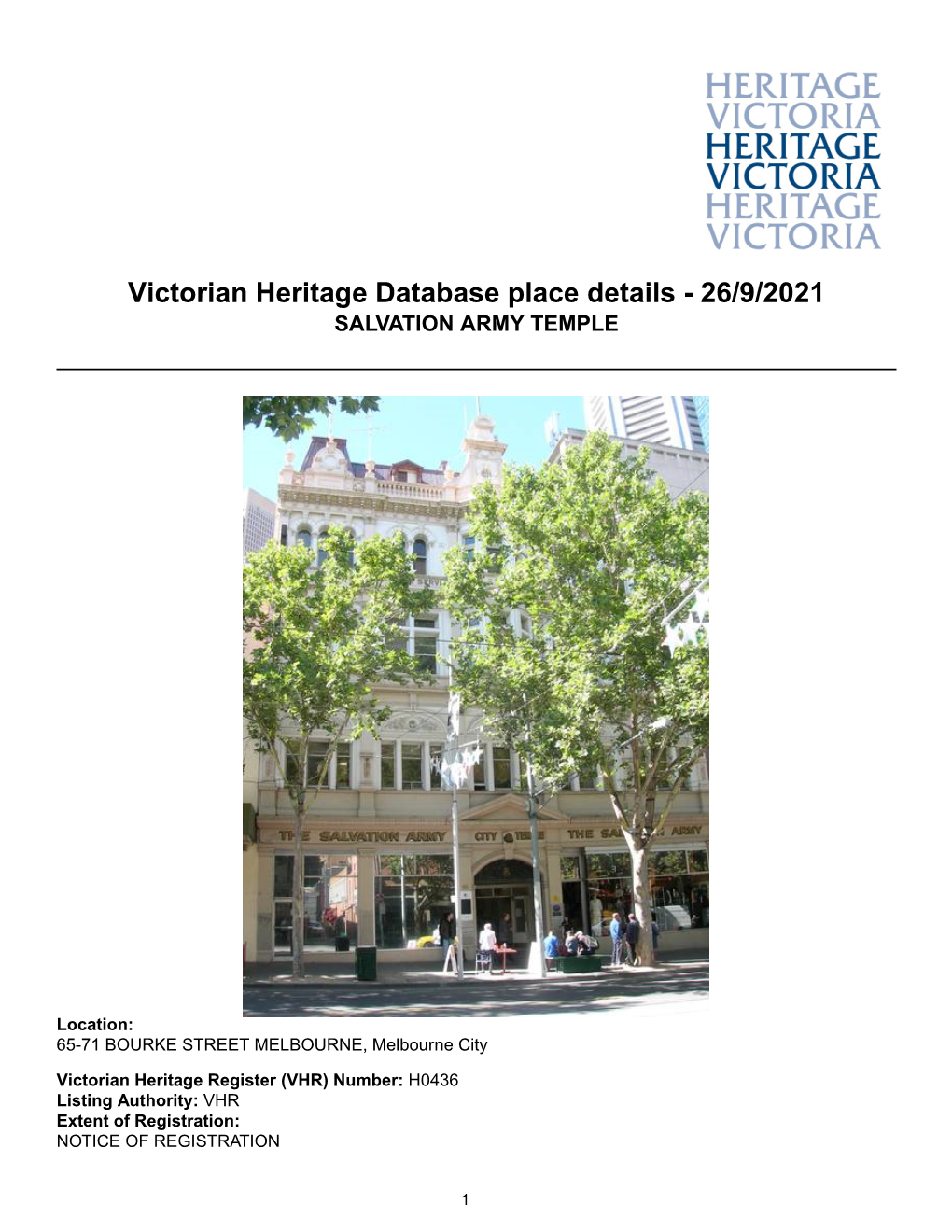 Victorian Heritage Database Place Details - 26/9/2021 SALVATION ARMY TEMPLE