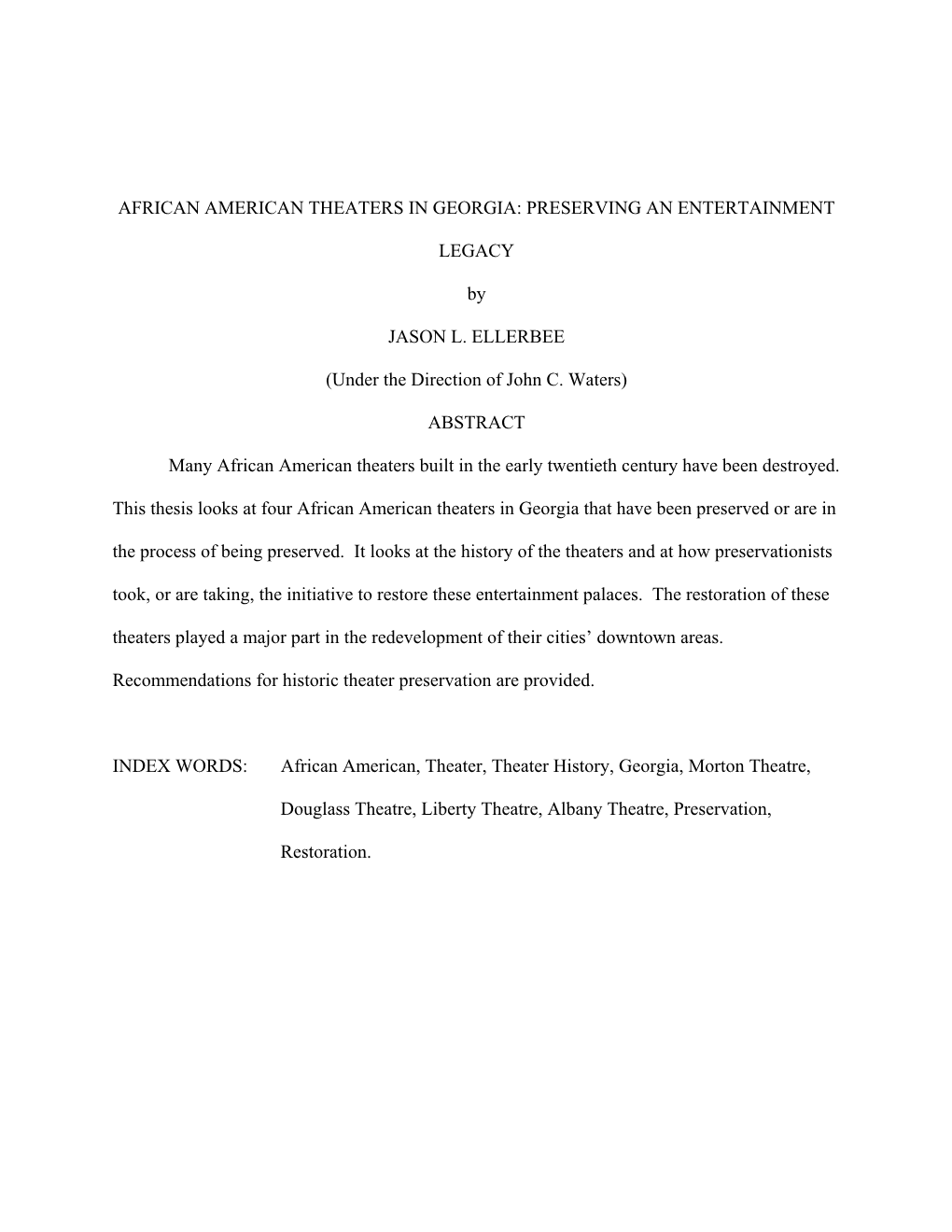 African American Theaters in Georgia: Preserving an Entertainment