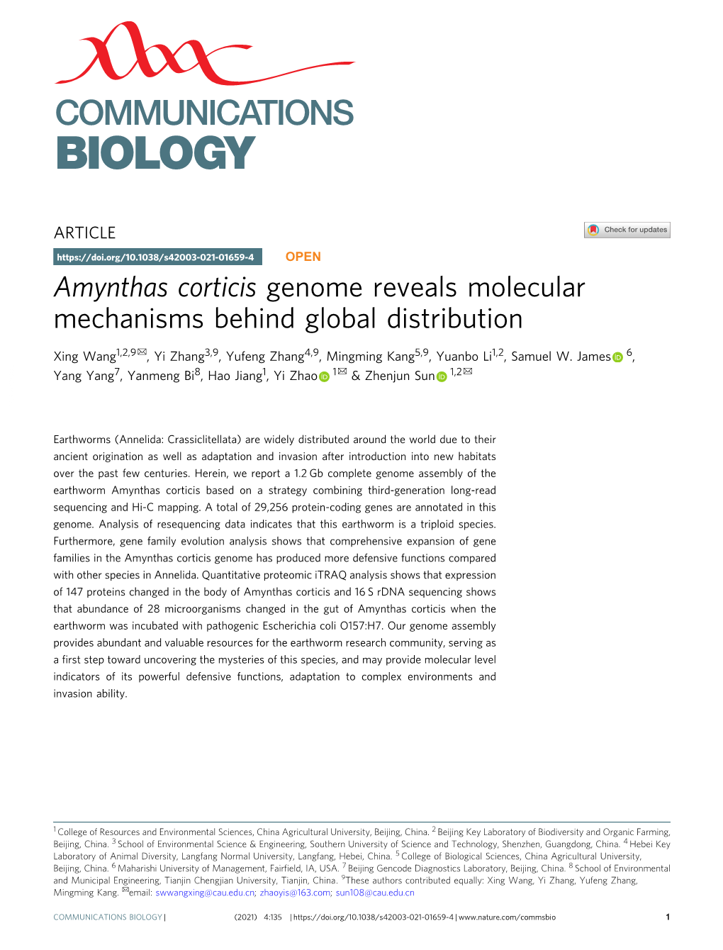 Amynthas Corticis Genome Reveals Molecular Mechanisms