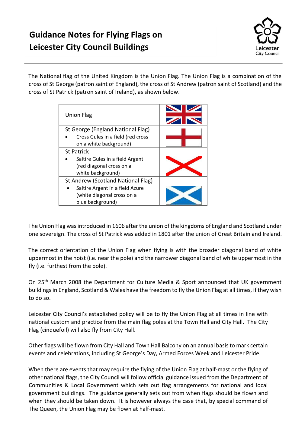 Guidance Notes for Flying Flags on Leicester City Council Buildings