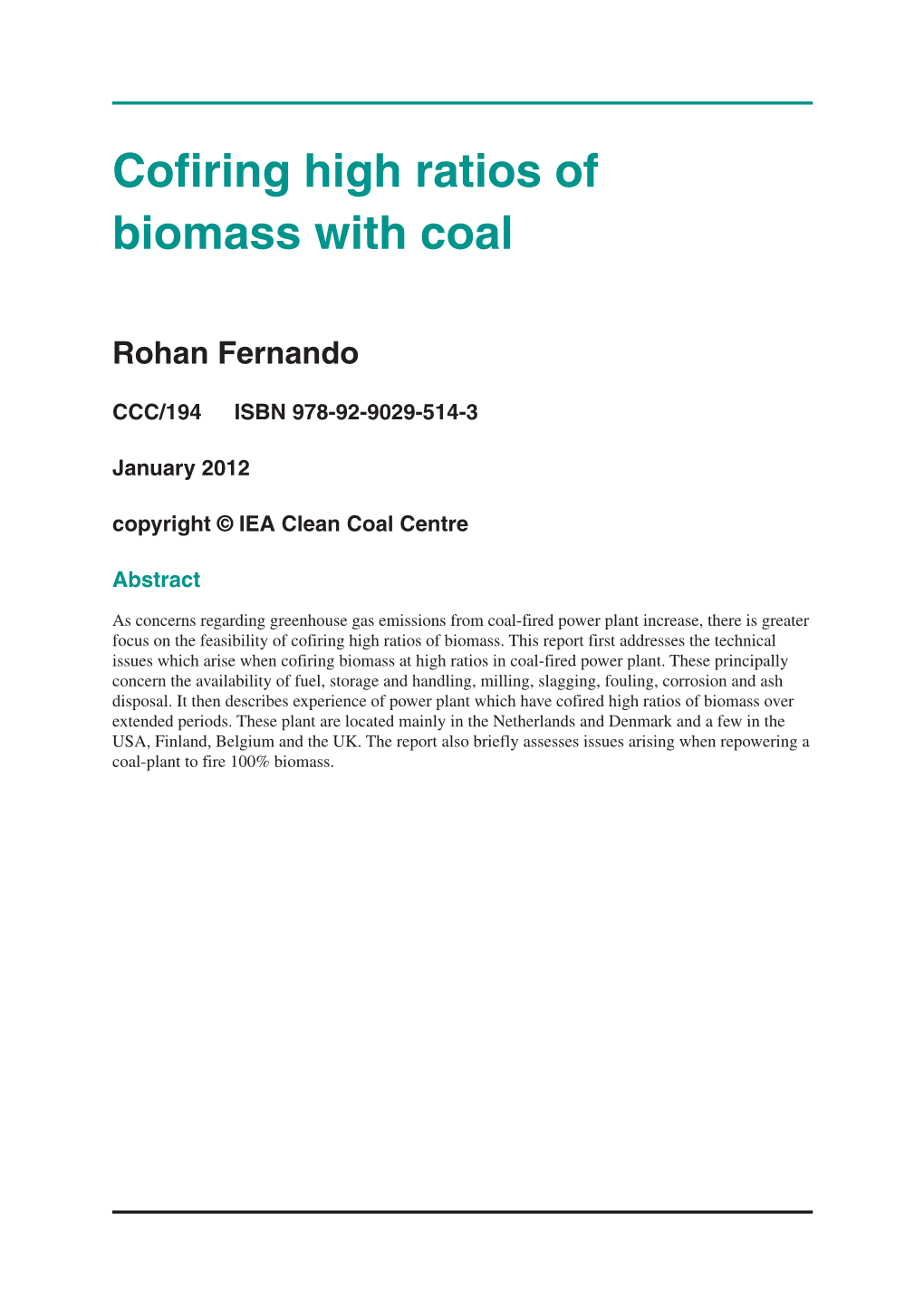 Cofiring High Ratios of Biomass with Coal