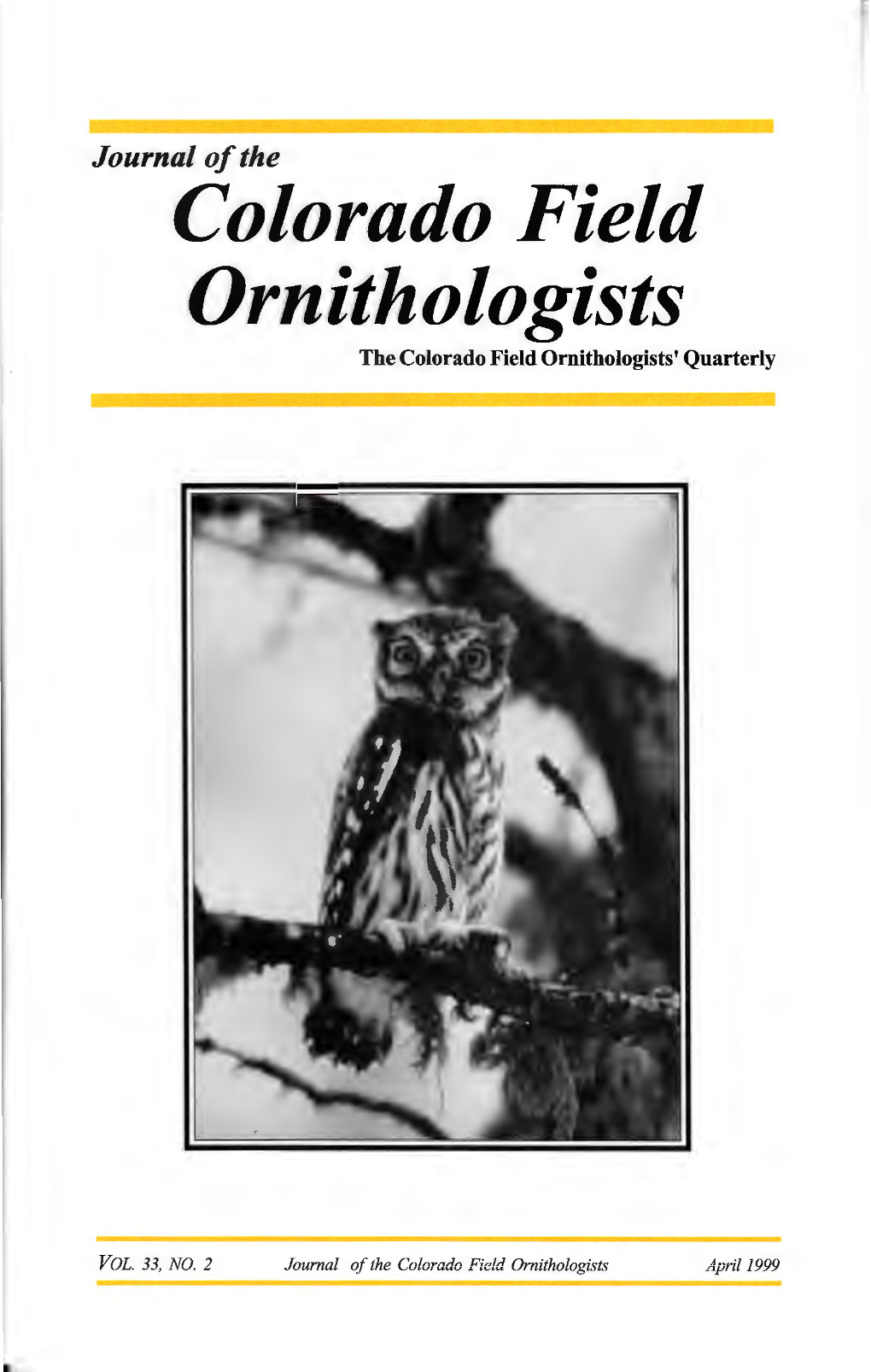 Ornithologists the Colorado Field Ornithologists' Quarterly