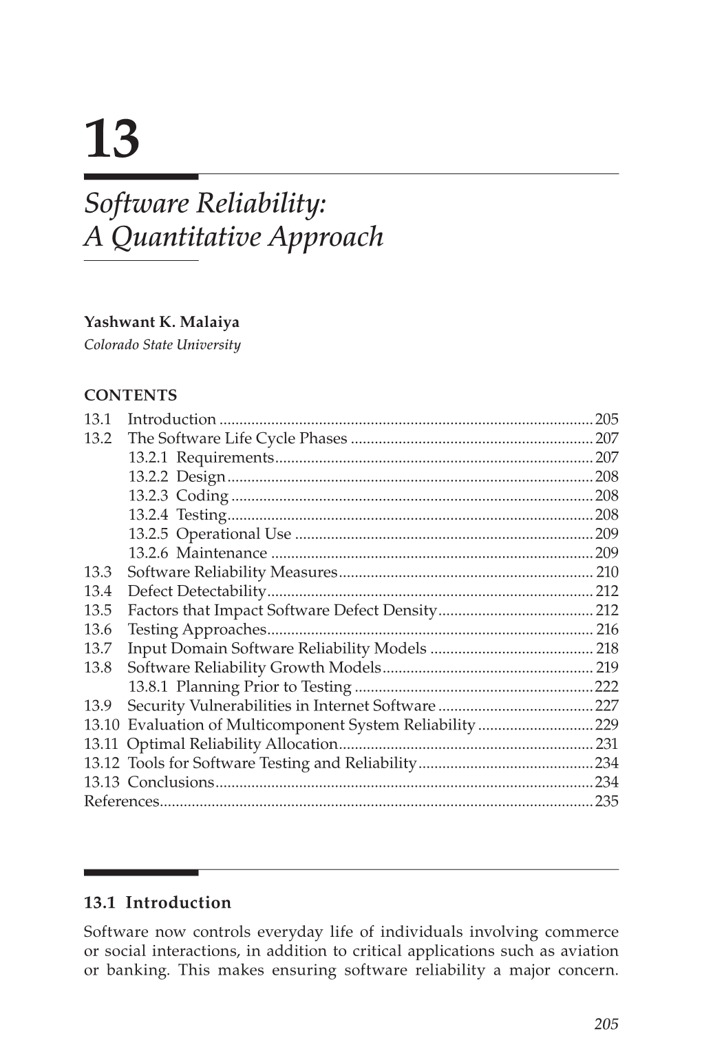 Software Reliability: a Quantitative Approach