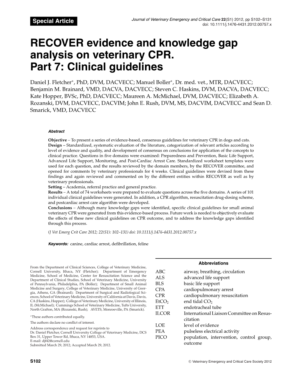 RECOVER Evidence and Knowledge Gap Analysis on Veterinary CPR. Part 7: Clinical Guidelines