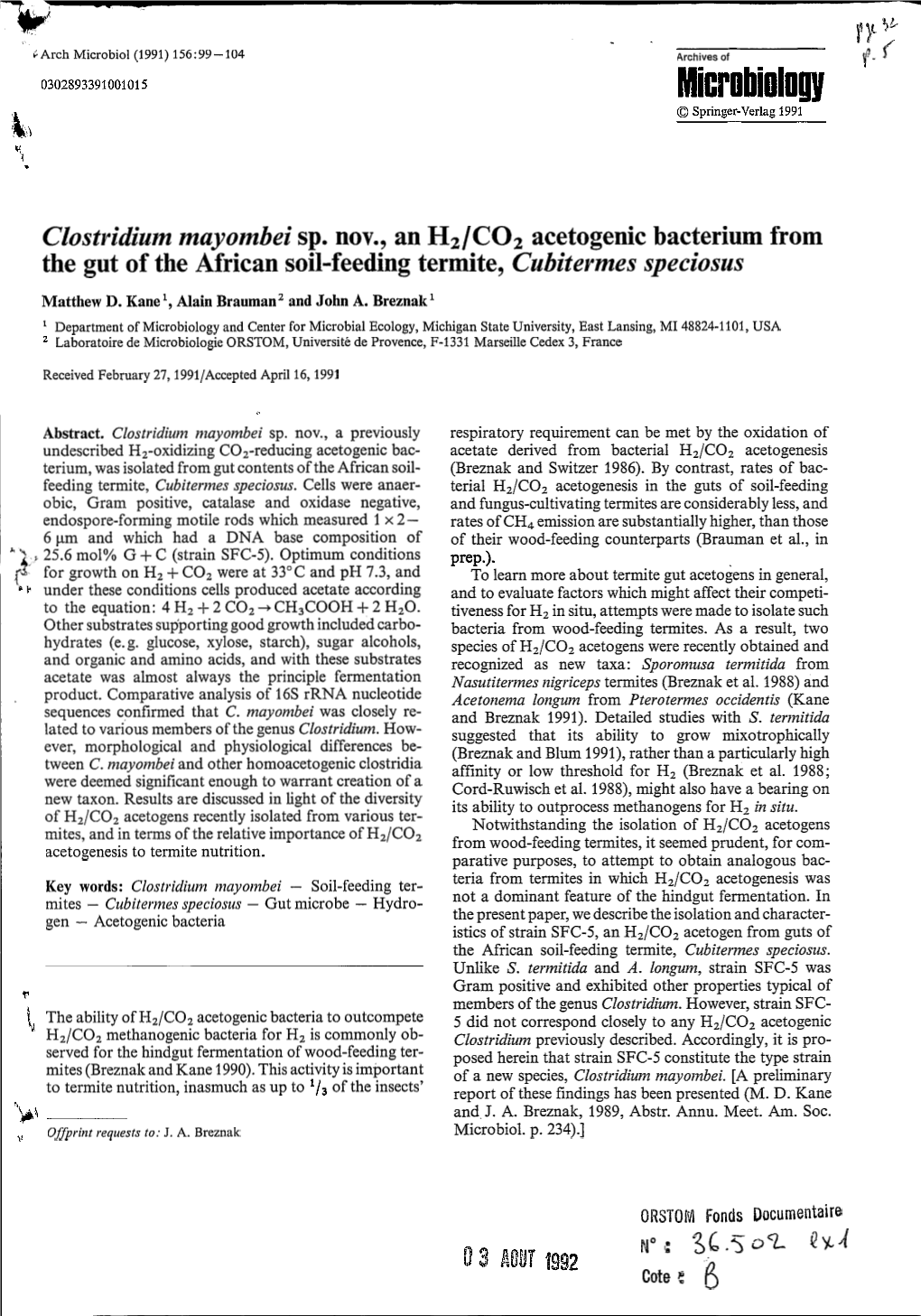 Clostridium Mayombei Sp. Nov., an H2/CO2 Acetogenic