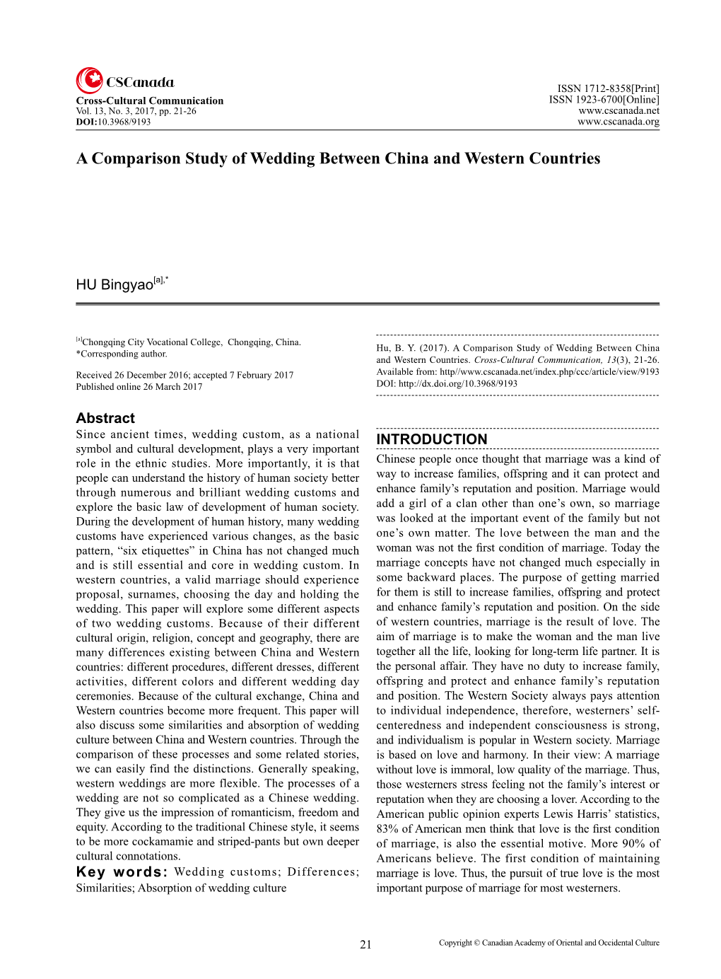 A Comparison Study of Wedding Between China and Western Countries