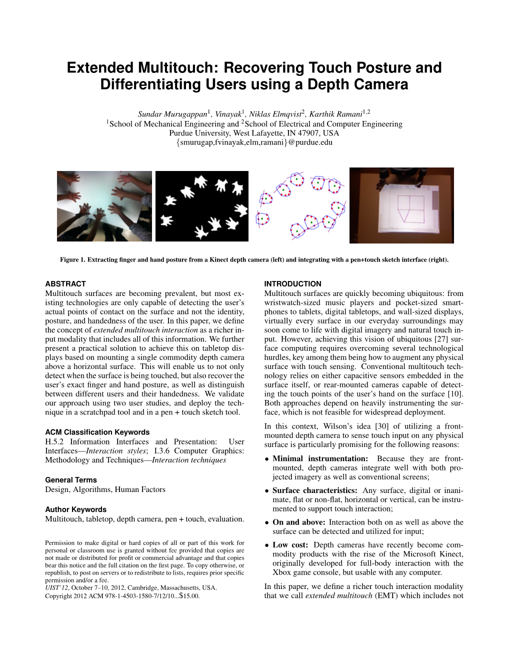 Extended Multitouch: Recovering Touch Posture and Differentiating Users Using a Depth Camera