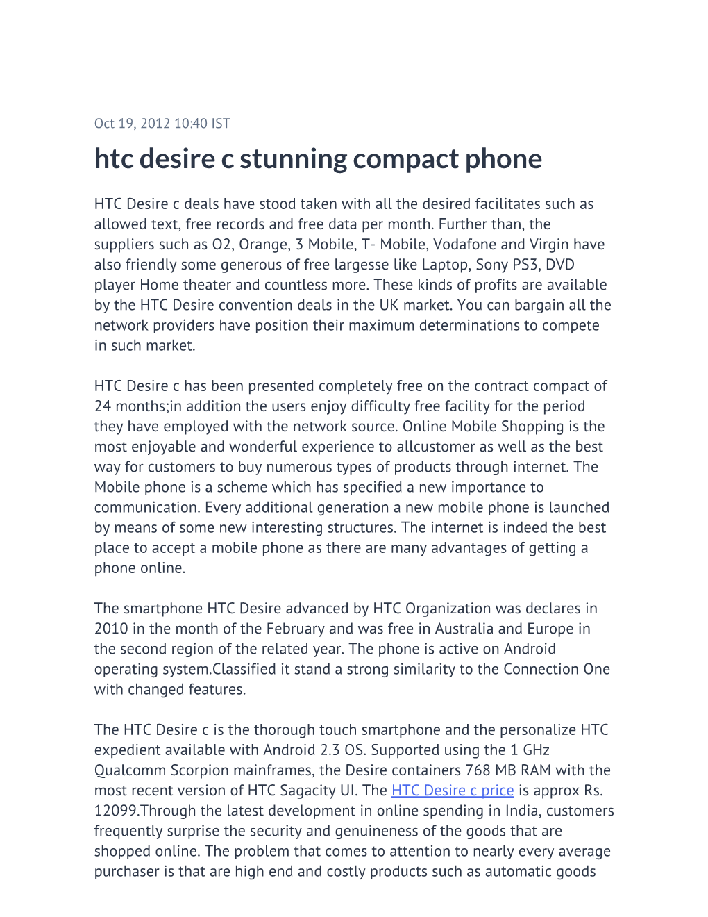 Htc Desire C Stunning Compact Phone