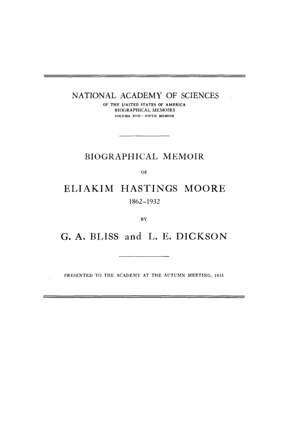 Eliakim Hastings Moore 1862-1932