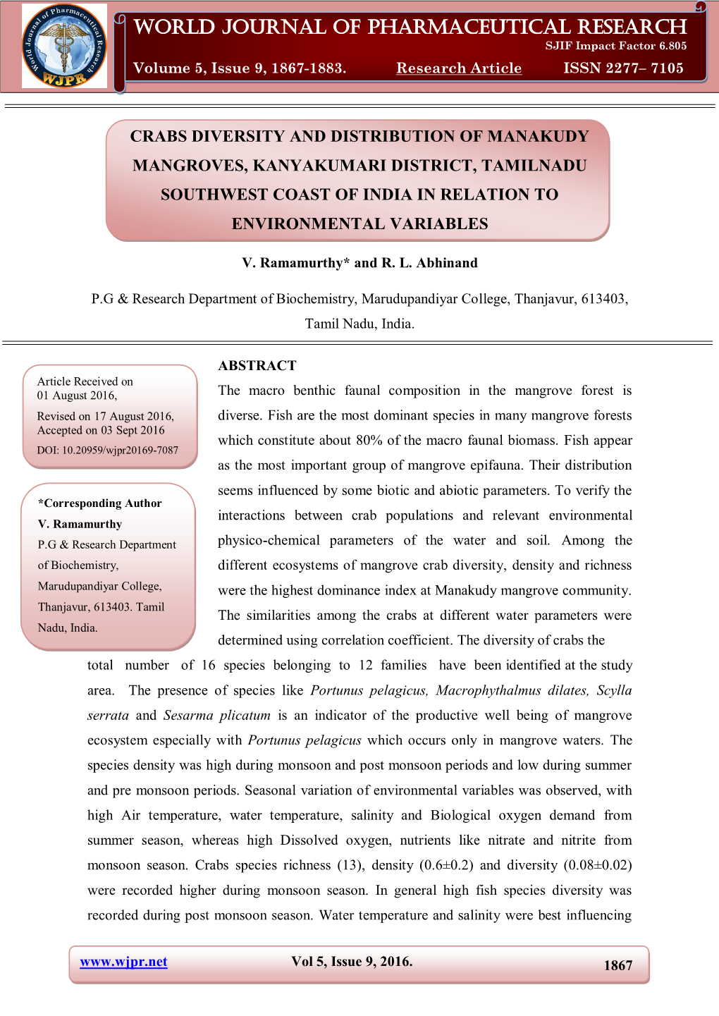 World Journal of Pharmaceutical Research Ramamurthy Et Al