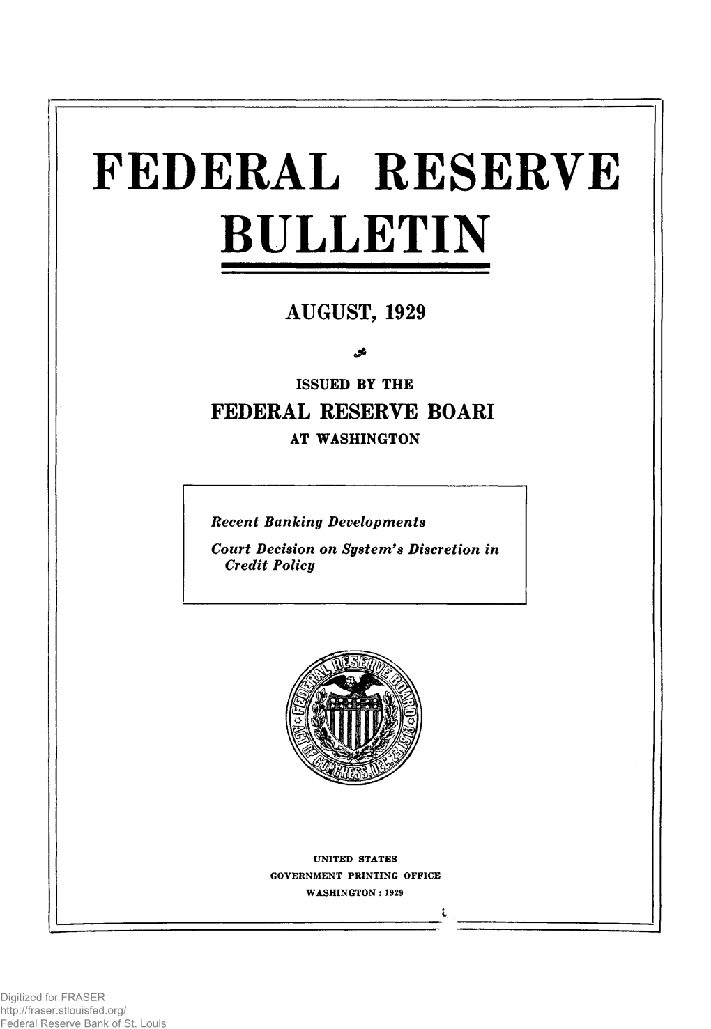 Federal Reserve Bulletin August 1929