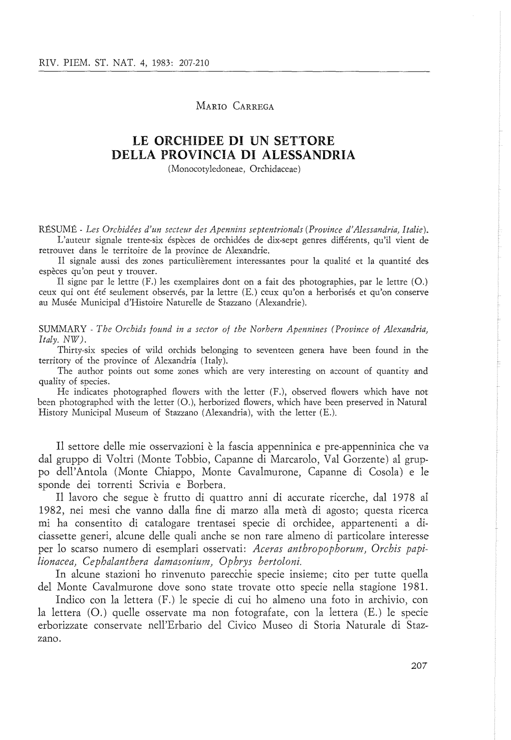 04 1983 Carrega Le Orchidee Di Un Settore Della Provincia Di Alessandria 207-210