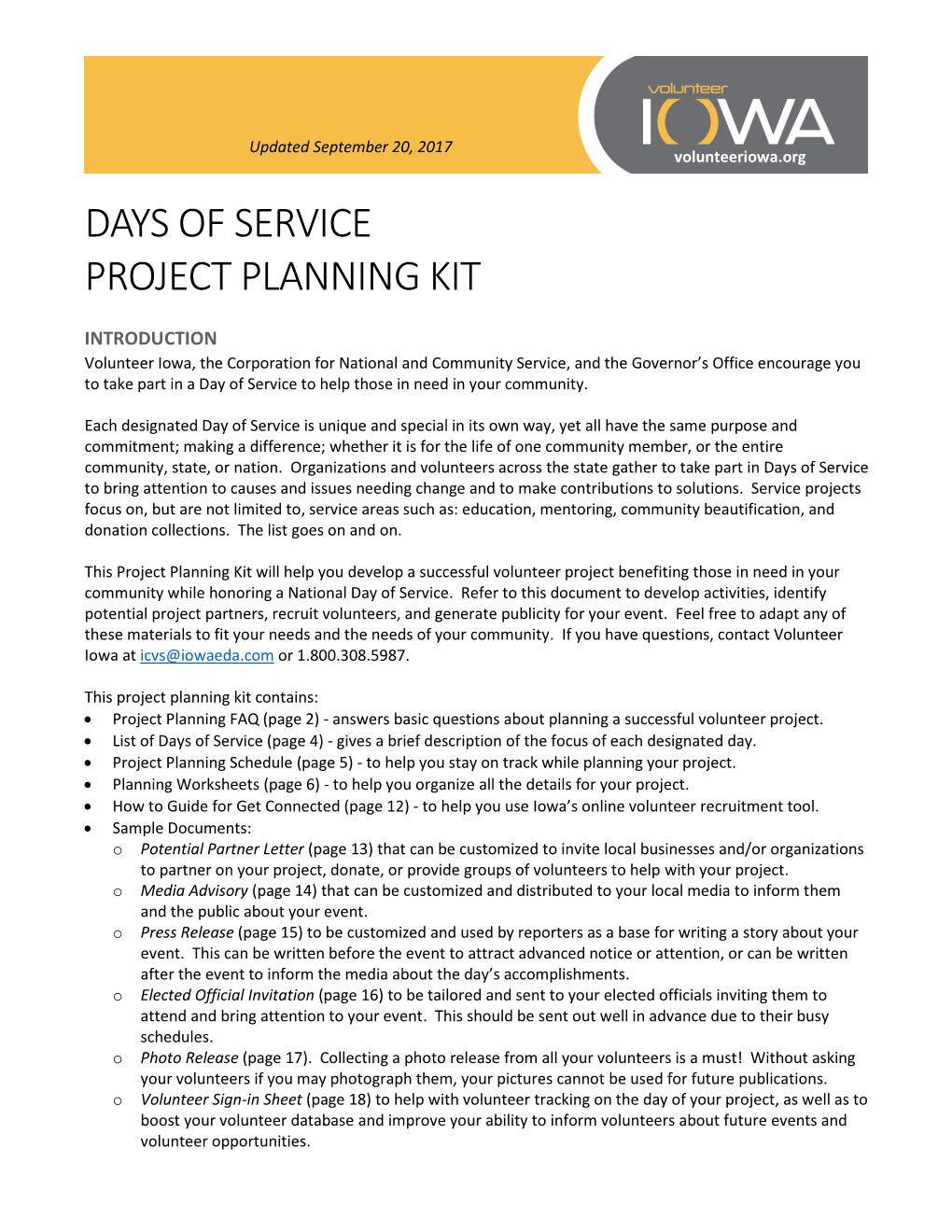 Days of Service Project Planning Kit