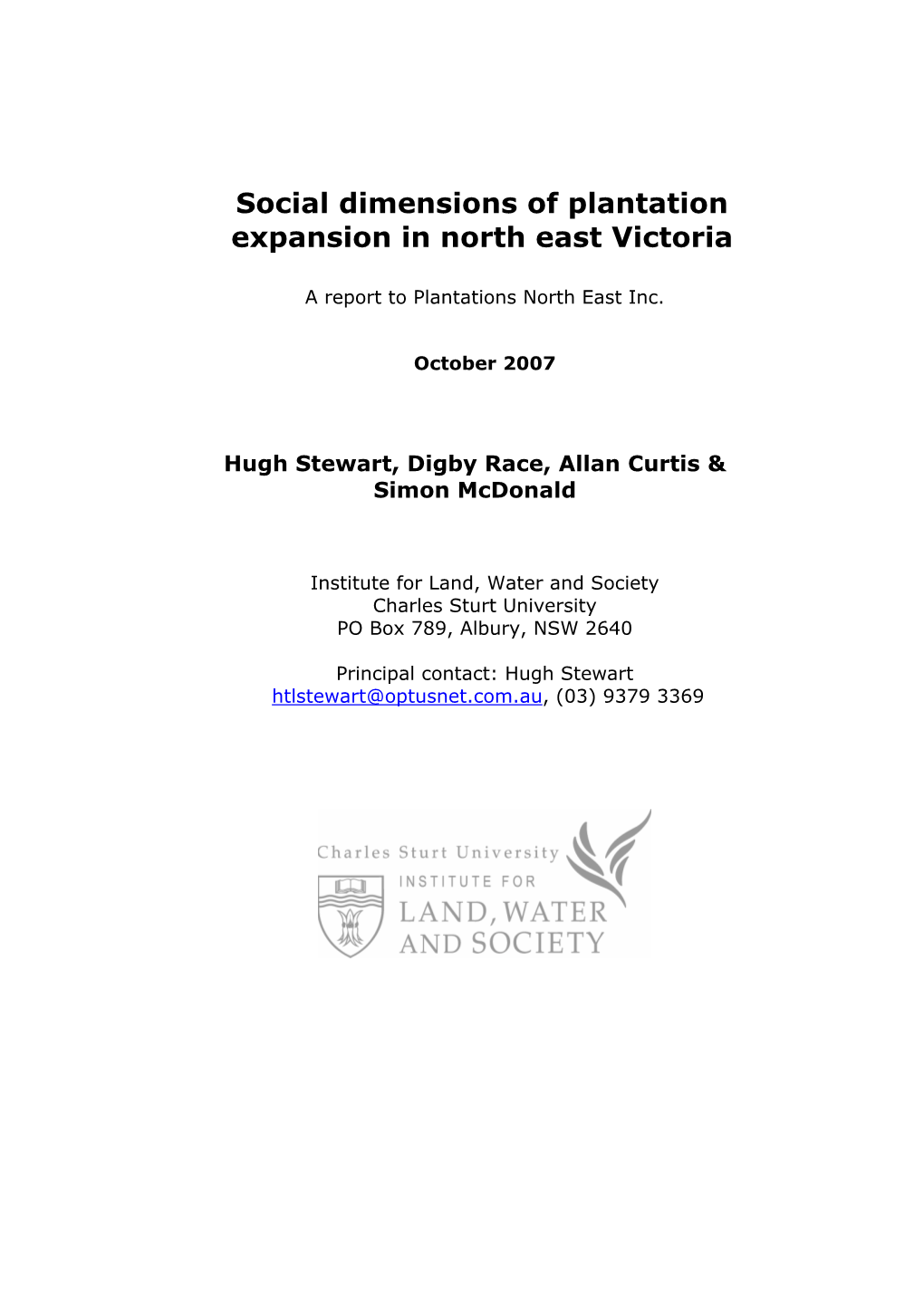 Social Dimensions of Plantation Expansion in North East Victoria