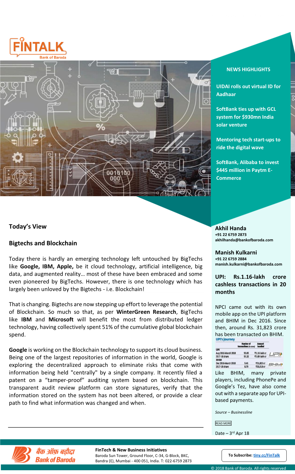 Today's View Bigtechs and Blockchain