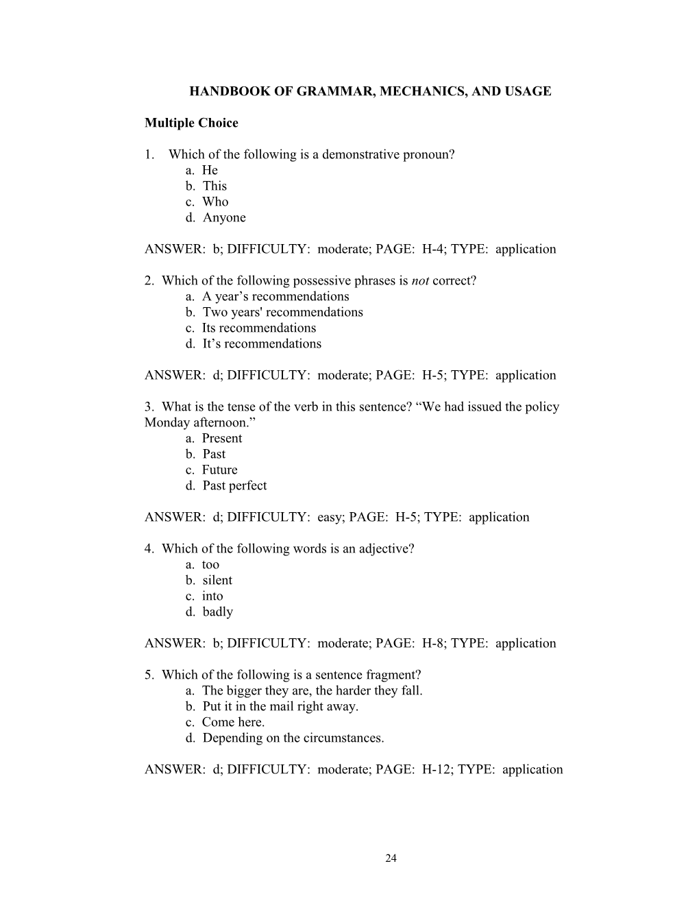 Handbook of Grammar, Mechanics, and Usage