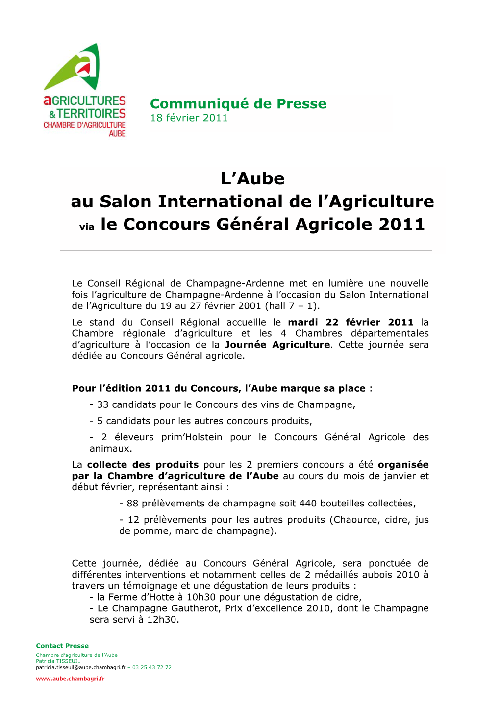 L'aube Au Salon International De L'agriculture Via Le Concours