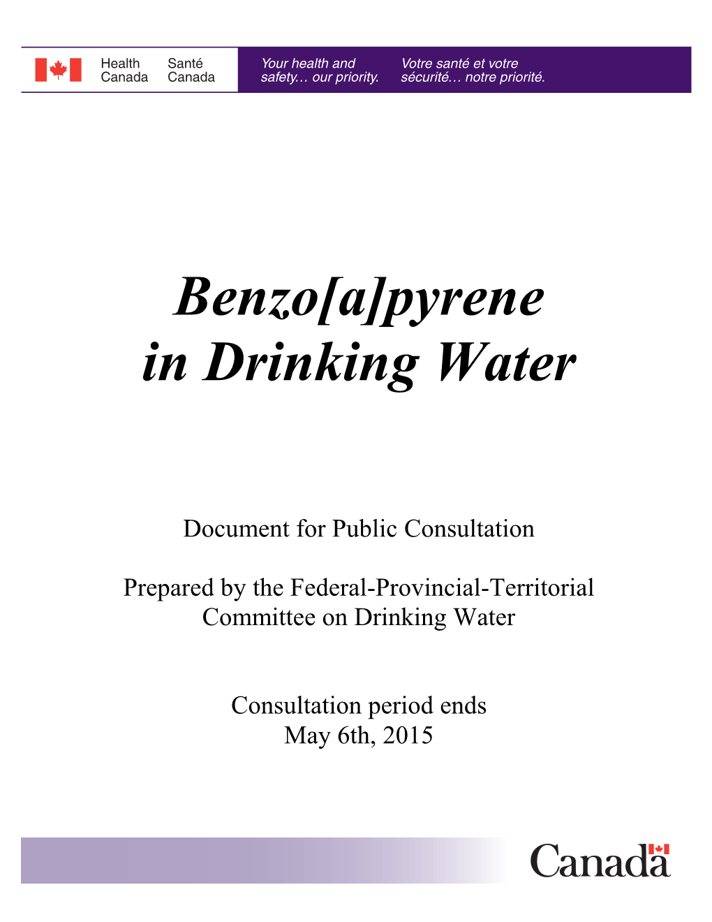 Benzo[A]Pyrene in Drinking Water