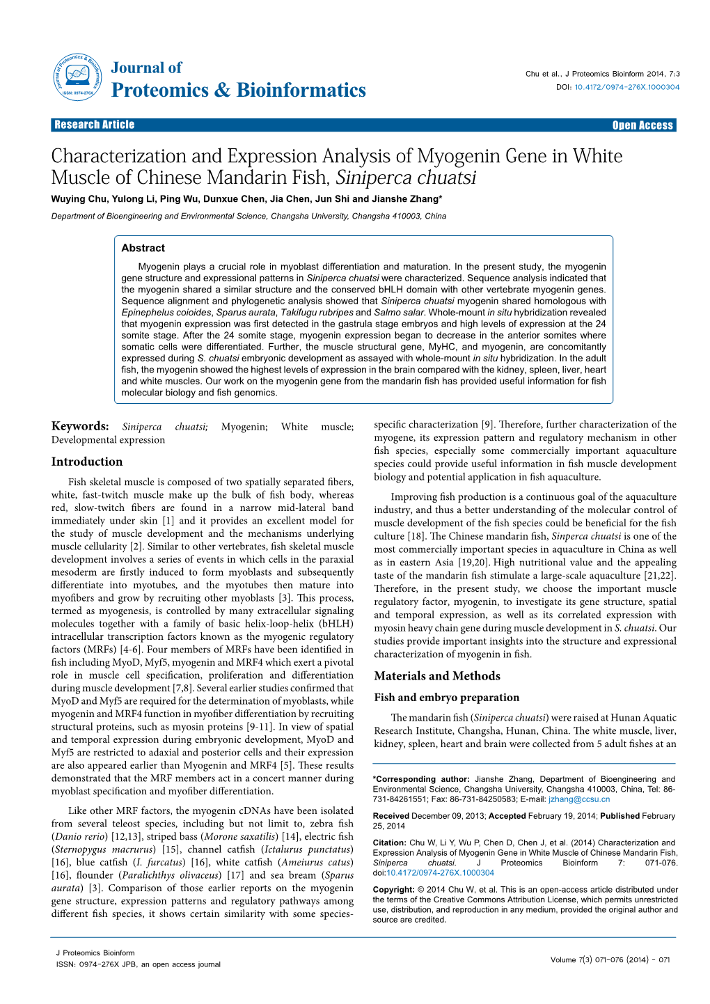 Characterization and Expression Analysis of Myogenin Gene In