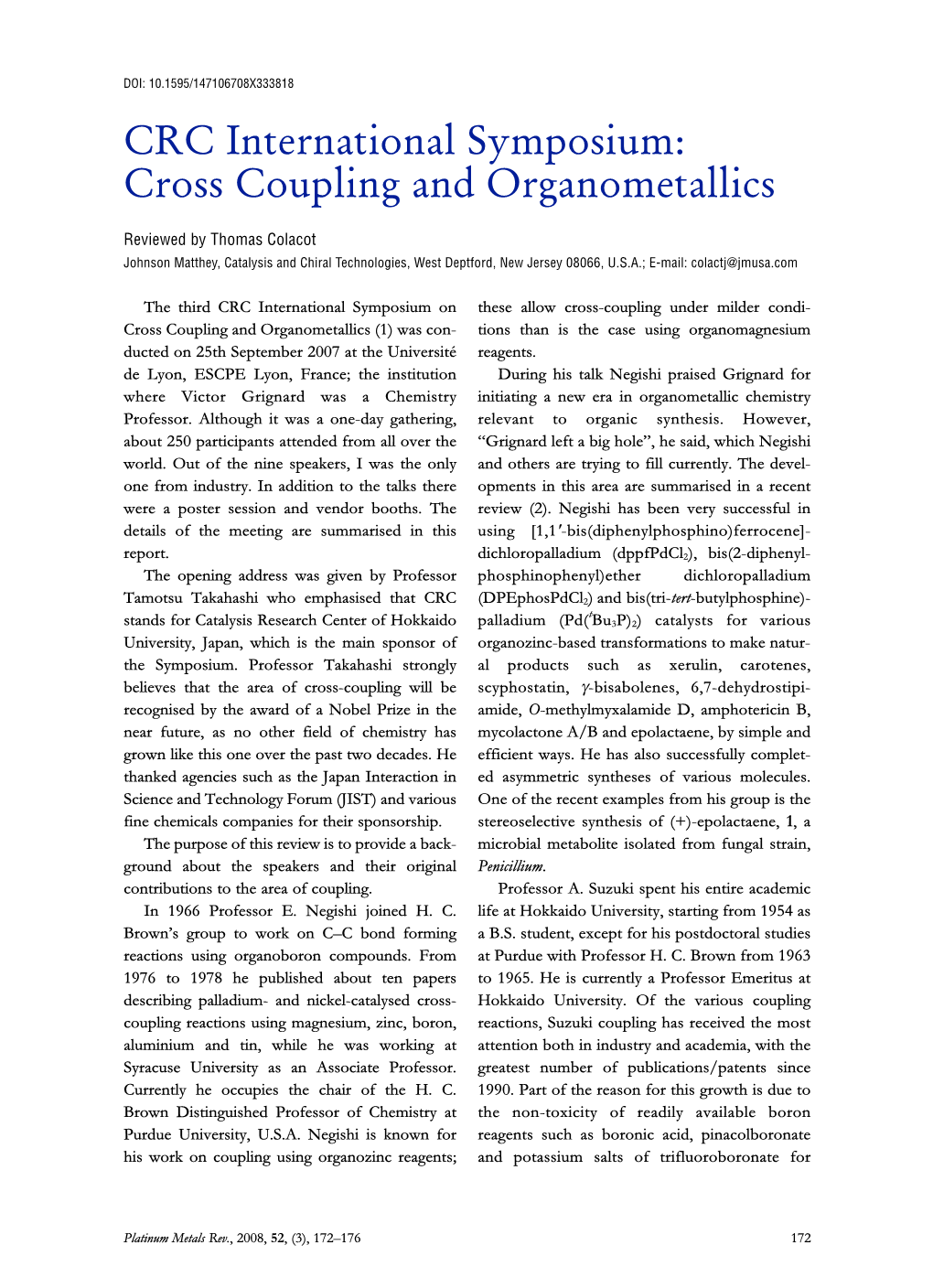 Cross Coupling and Organometallics