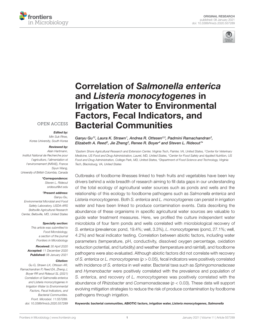 Correlation of ﻿Salmonella Enterica﻿ and ﻿Listeria Monocytogenes﻿ In