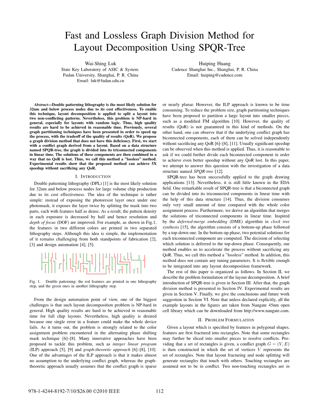 Fast and Lossless Graph Division Method for Layout Decomposition Using SPQR-Tree