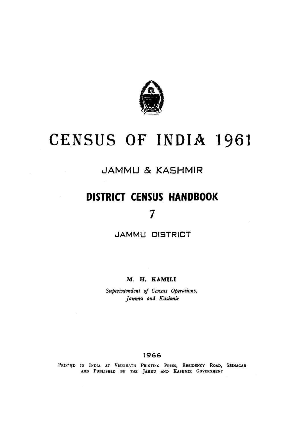 District Census Handbook, 7, Jammu