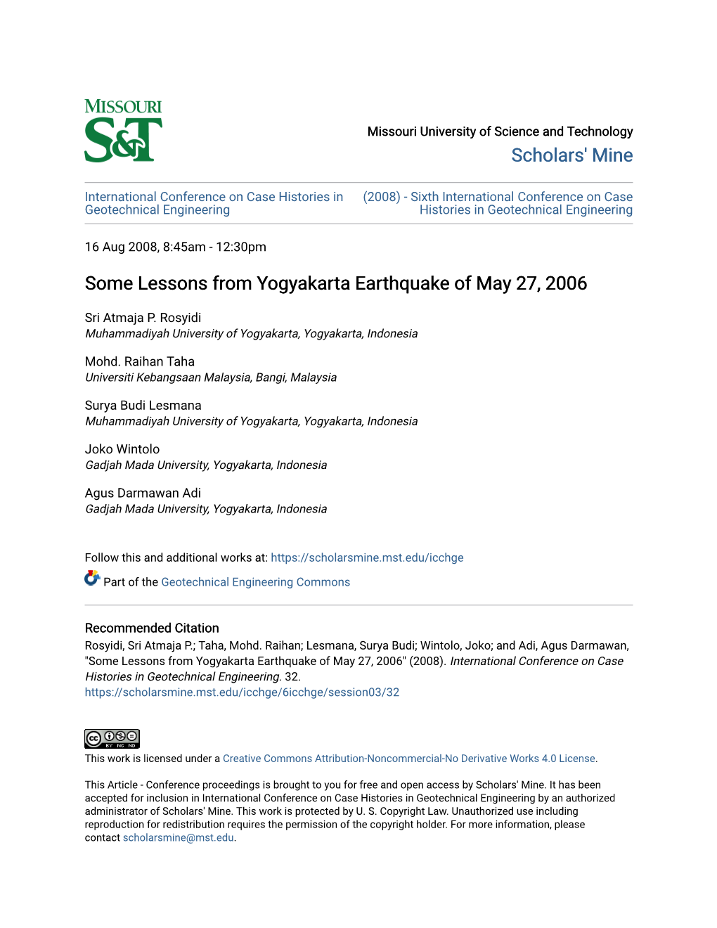 Some Lessons from Yogyakarta Earthquake of May 27, 2006