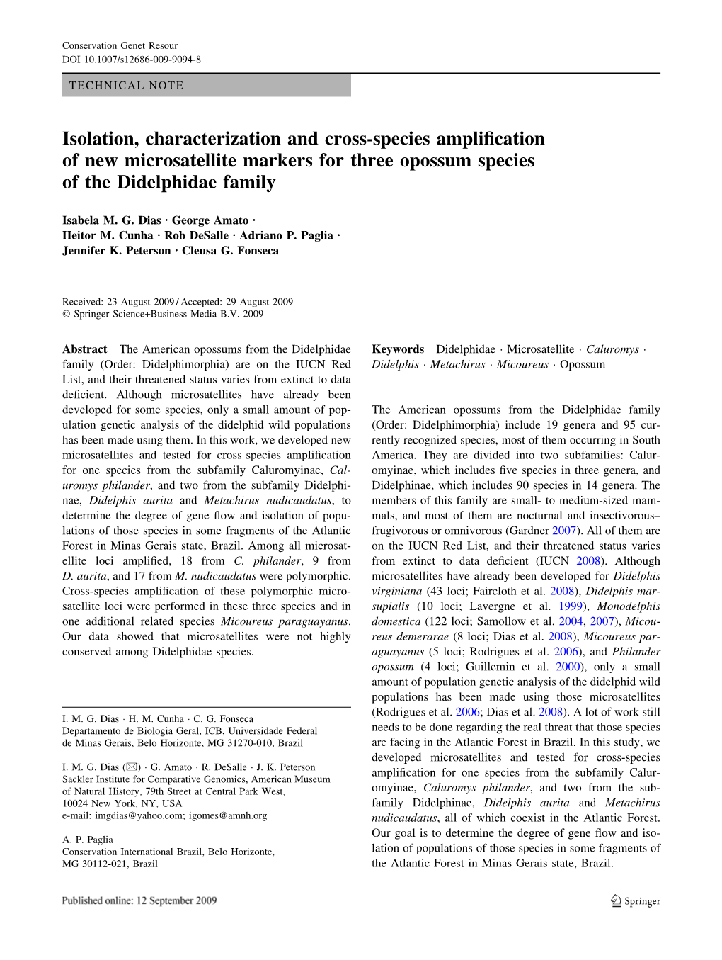 Isolation, Characterization and Cross-Species Amplification of New