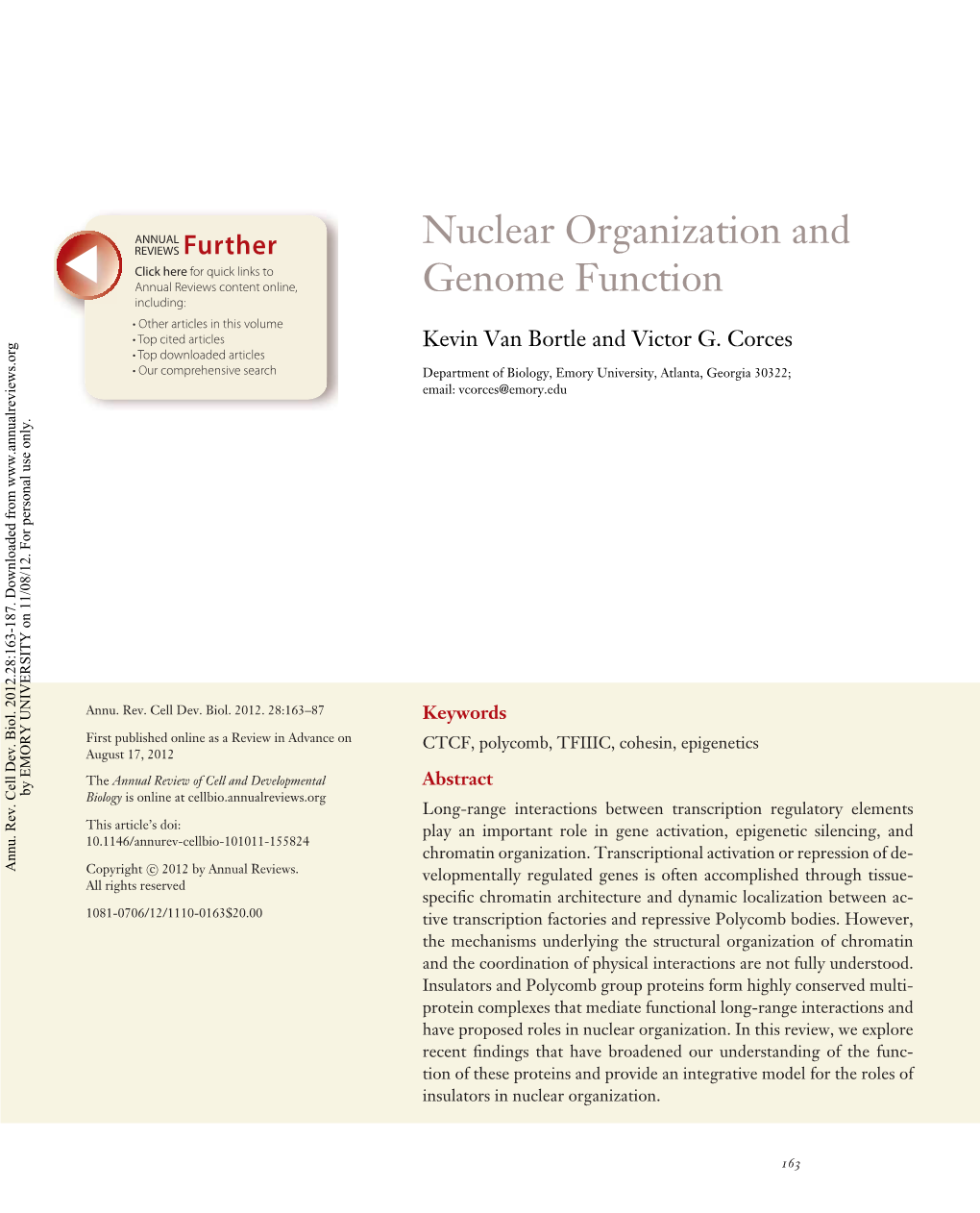 Nuclear Organization and Genome Function