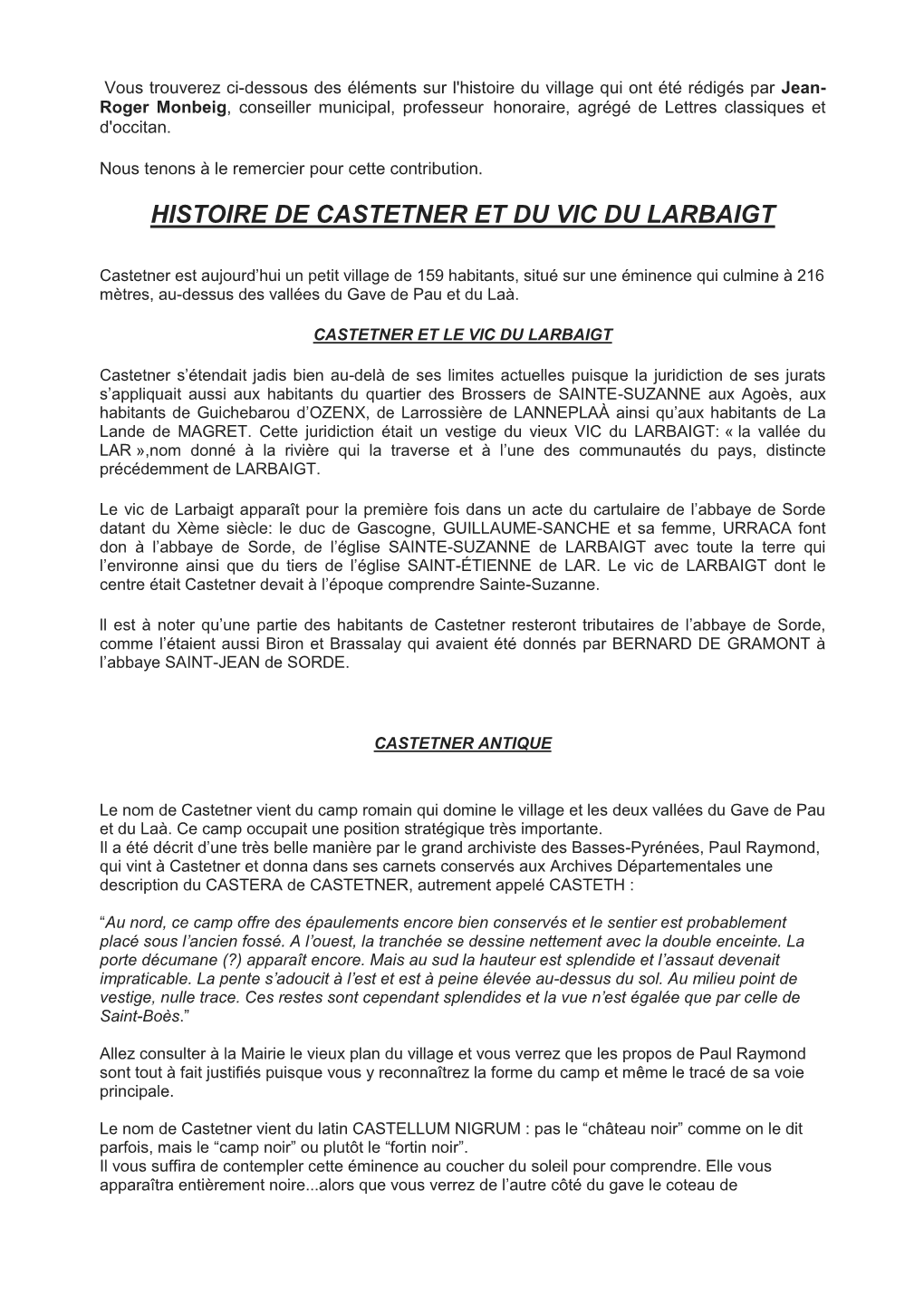 Histoire De Castetner Et Du Vic Du Larbaigt