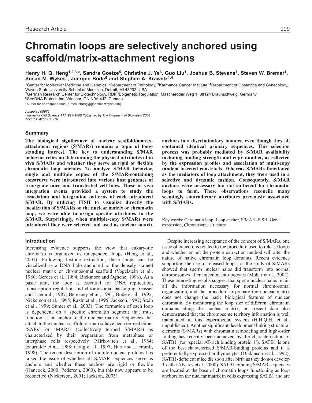 Chromatin Loops Are Selectively Anchored Using Scaffold/Matrix-Attachment Regions