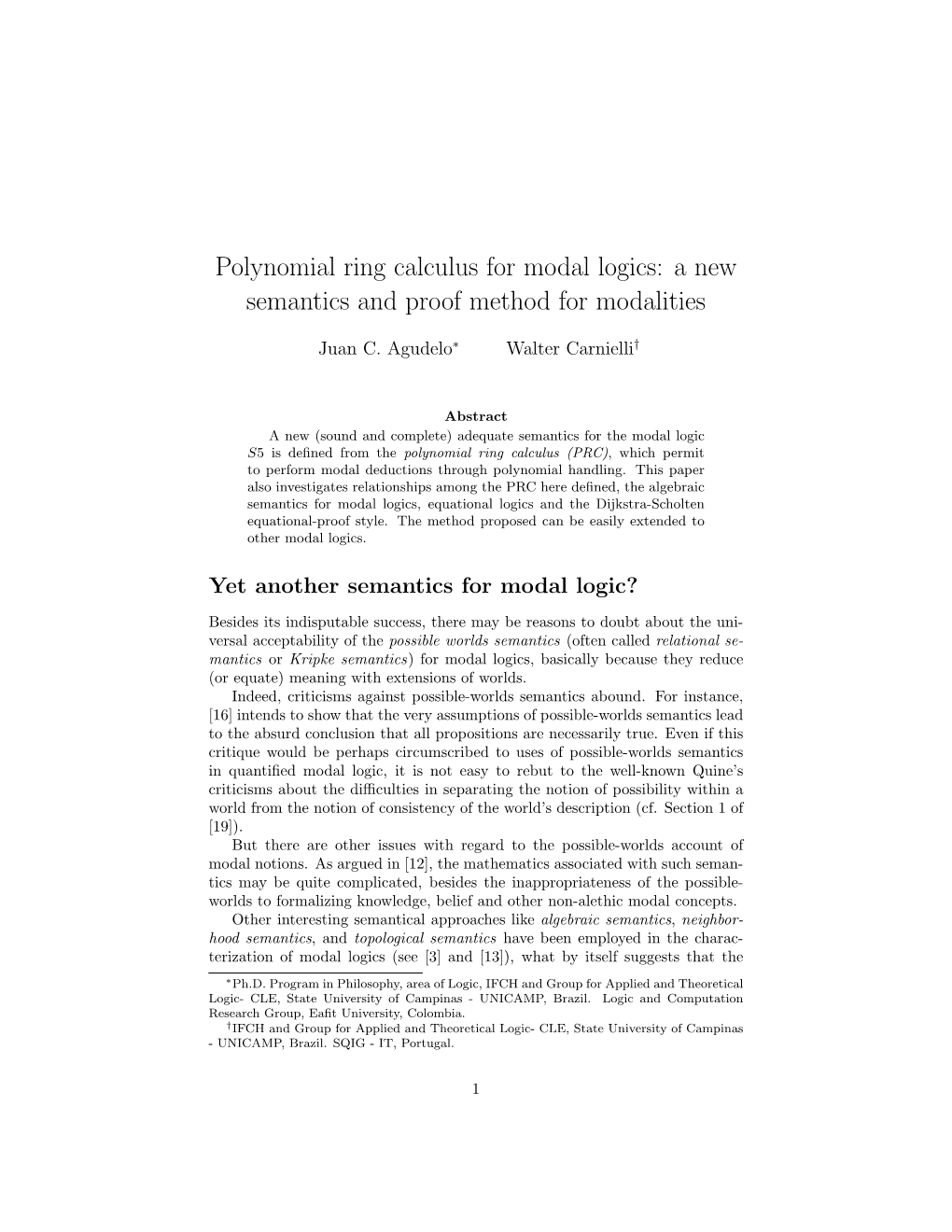 Polynomial Ring Calculus for Modal Logics: a New Semantics and Proof Method for Modalities