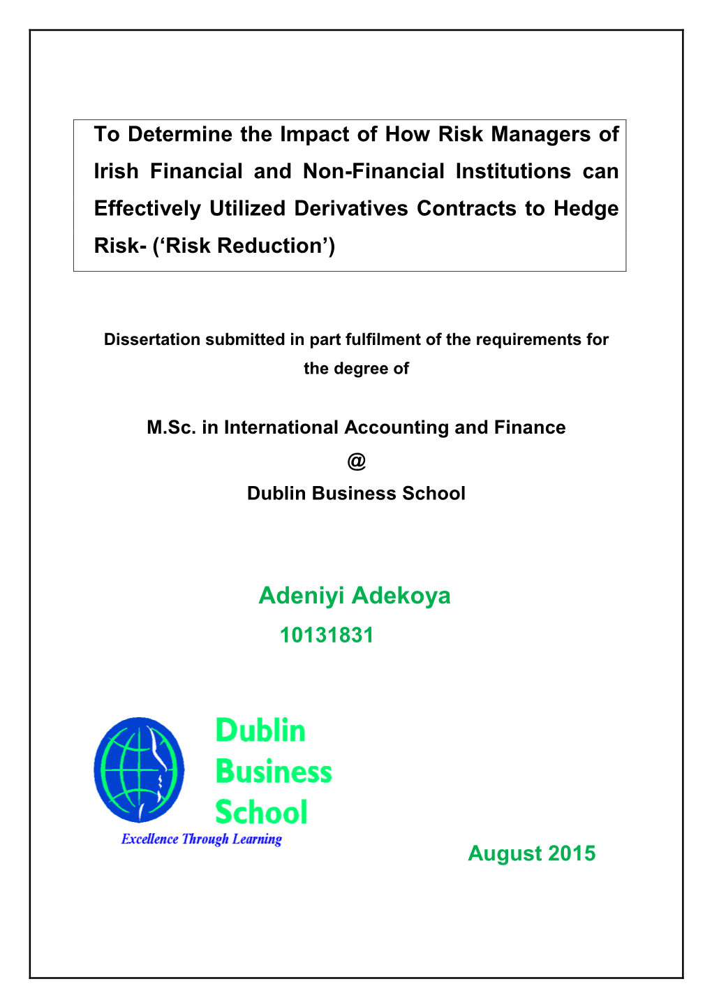 Module Title: Finance Theory