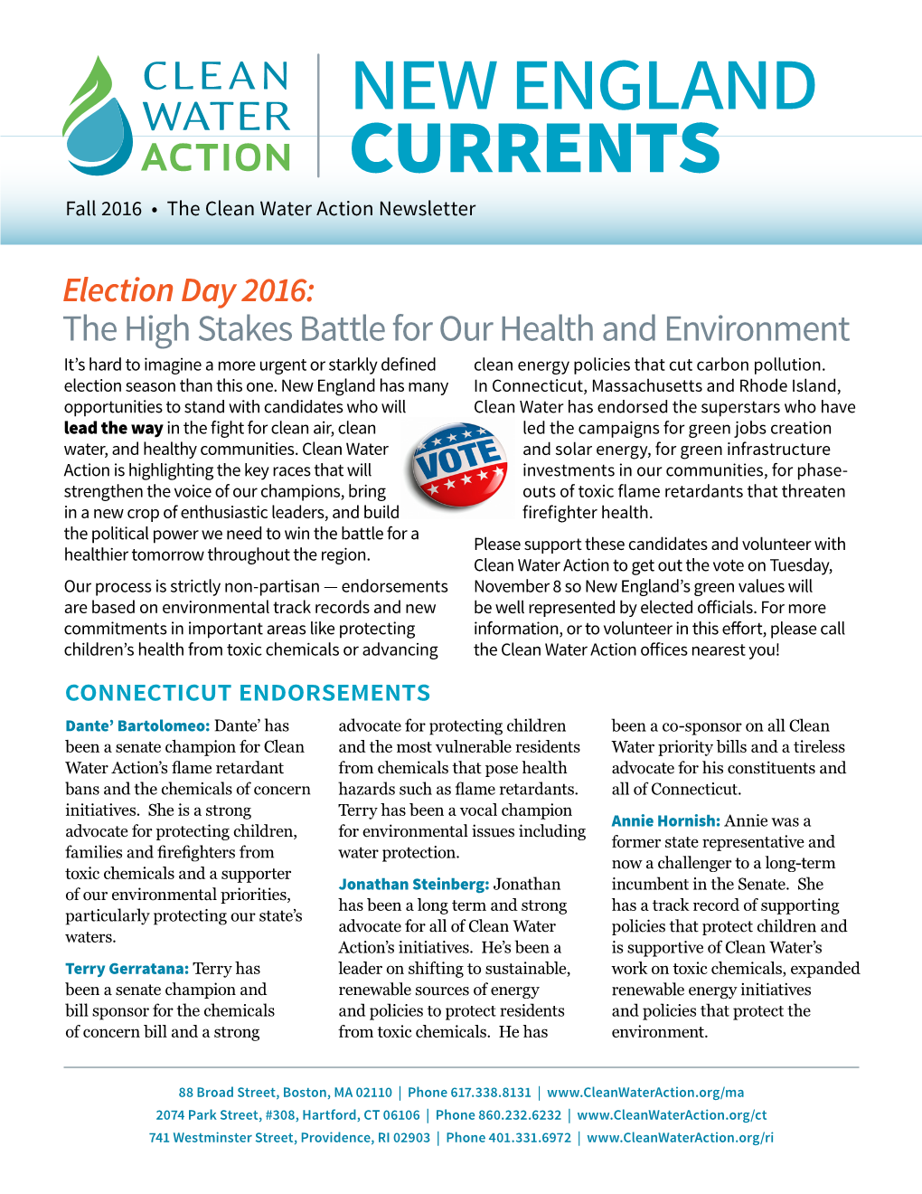 New England Currents Fall 2016 • the Clean Water Action Newsletter