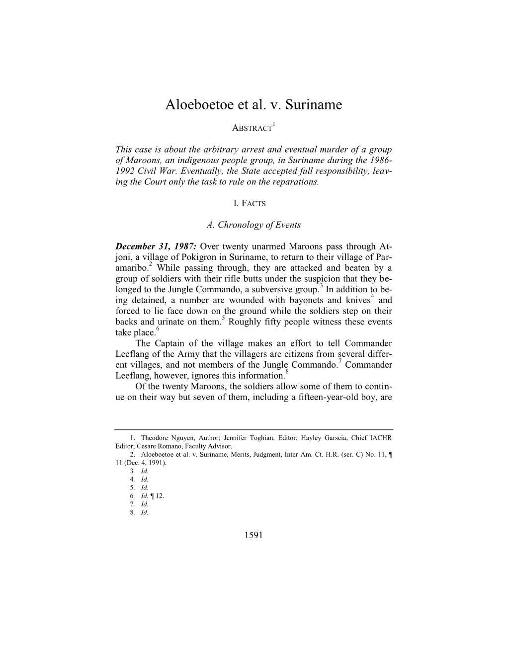 Aloeboetoe Et Al. V. Suriname, Case Summary