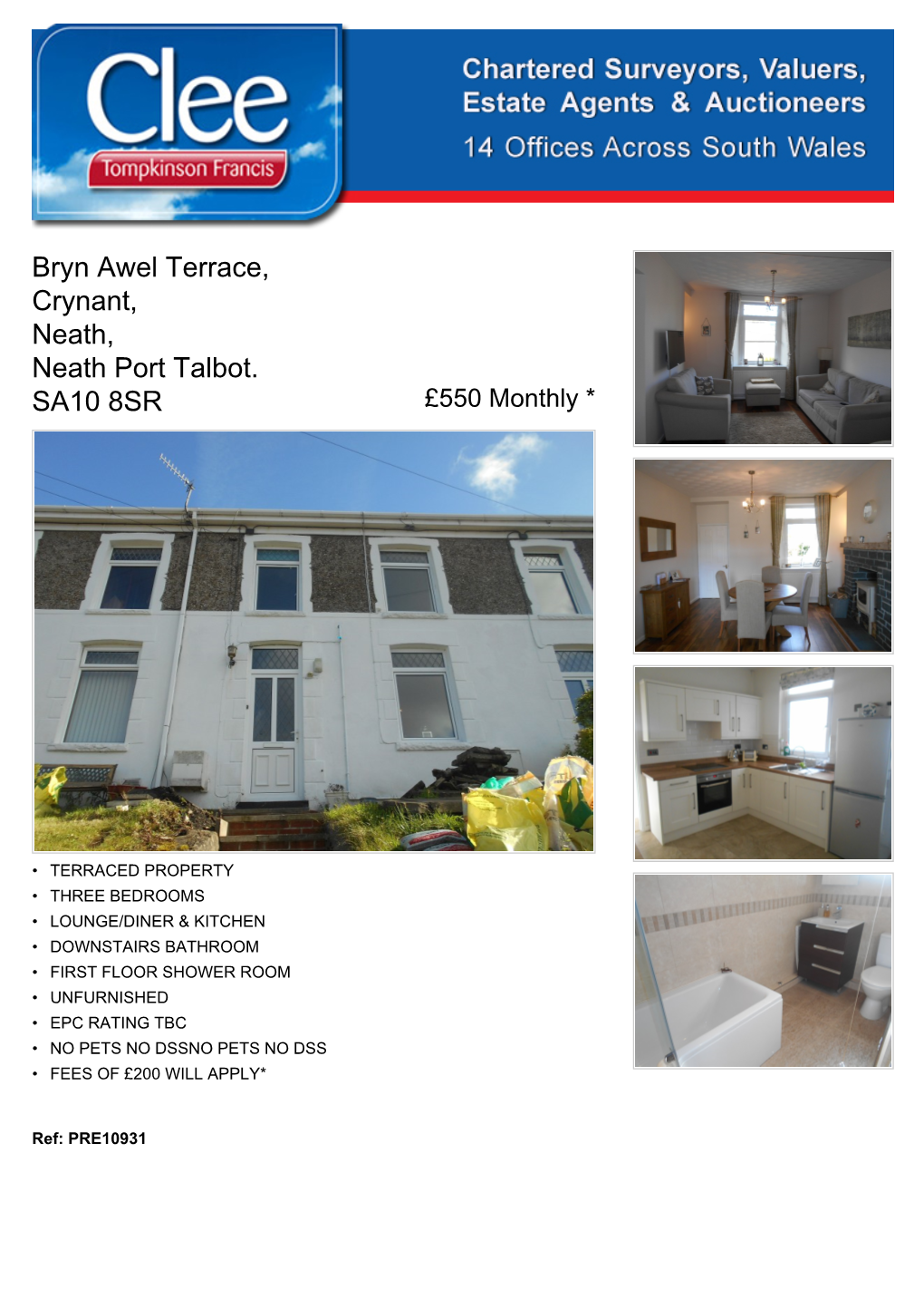 Bryn Awel Terrace, Crynant, Neath, Neath Port Talbot. SA10 8SR £550 Monthly *